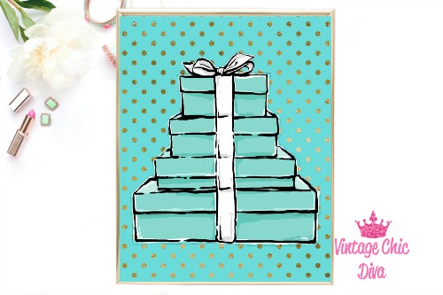 Tiffany Boxes Teal Gold Dots Background-