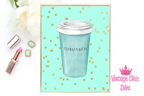Tiffany Cup Mint Gold Dots Background-