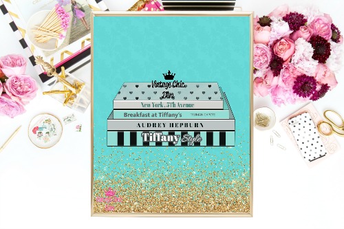 Tiffany Fashion Books Teal Gold Glitter Background-