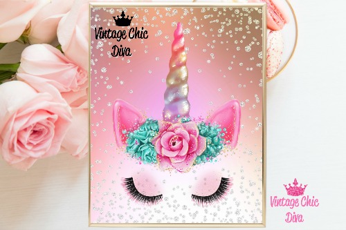 Unicorn Face80 Pastel Diamonds Background-