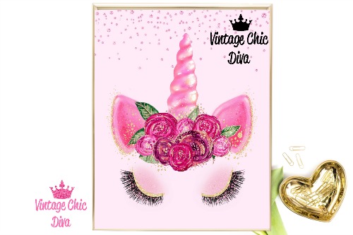 Unicorn Face81 Pink Diamonds Background-