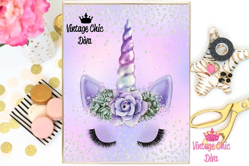 Unicorn Face86 Purple Diamond Background-