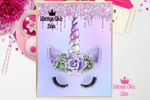 Unicorn Face86 Purple Glitter Drip Background-