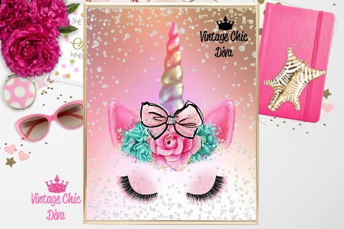 Unicorn Face Bow80 Pastel Diamonds Background-