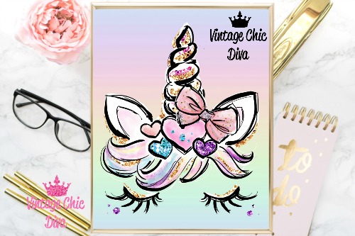 Unicorn Face Bow89 Pastel Ombre Background-