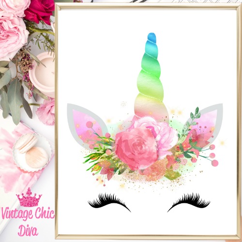 Unicorn Face Rainbow Black Lash Up White Background-